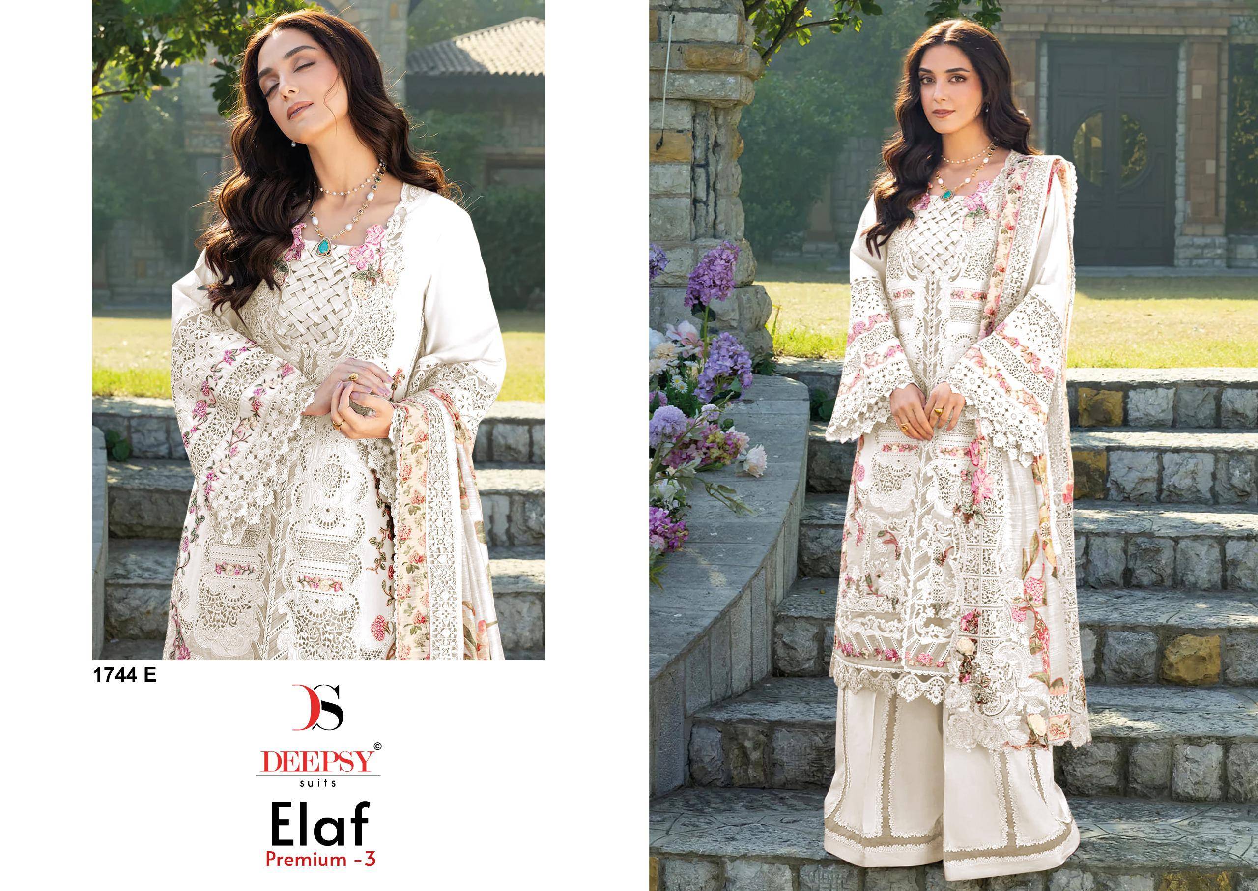 ELAF  Premium-3 Luxury Lawn by DEEPSY SUITS Beautiful Pakistani Suits Wear Pure Cotton Dresses At Wholesale Price